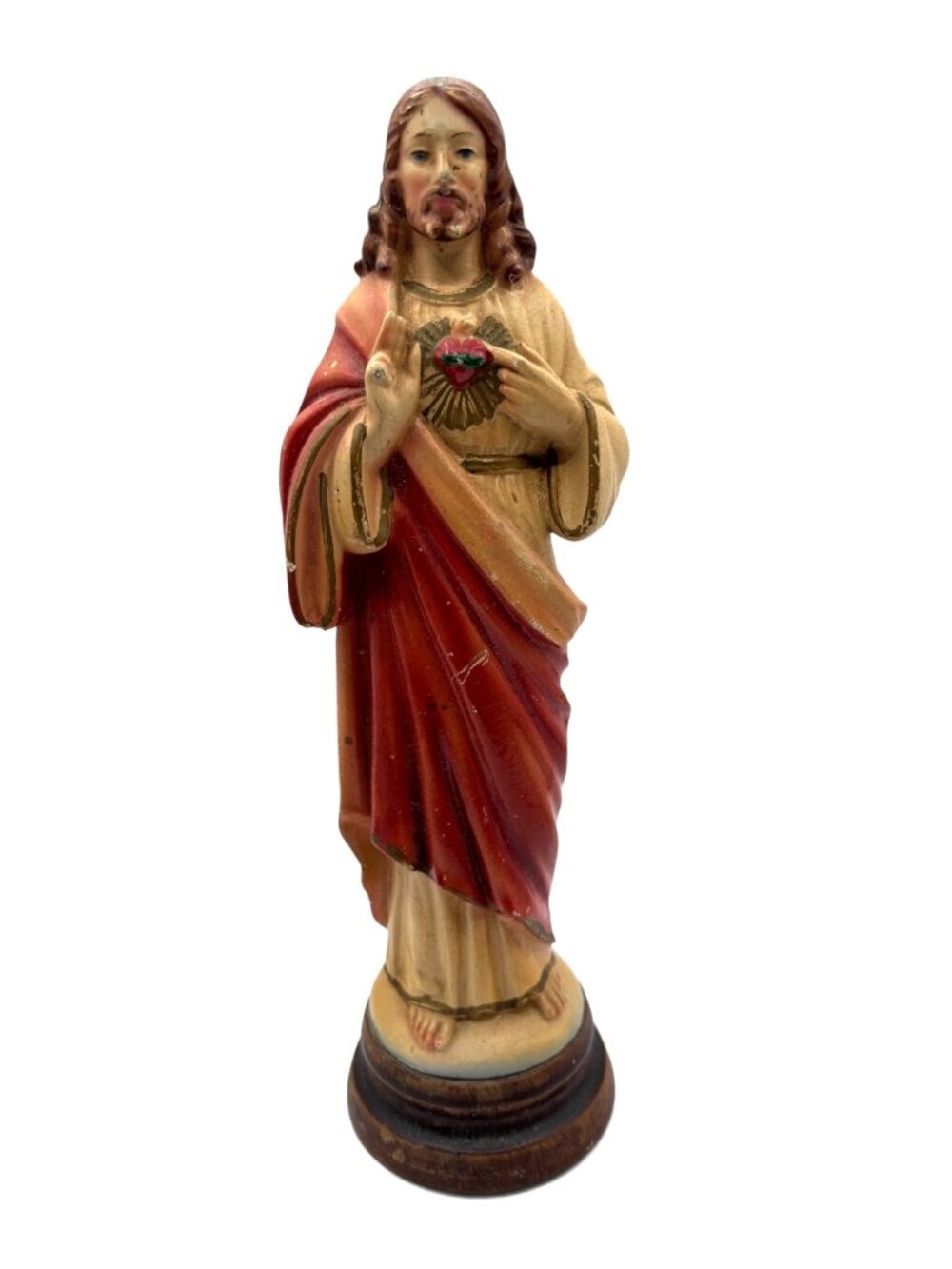 Vintage Sacred Heart Jesus Religious Statue Made In Italy Unbreakable Vintage Fi